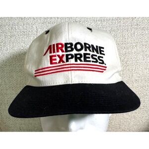 Vintage 1980s AIRBORNE EXPRESS Adjustable Trucker Hat White Cotton Black‎ Bill